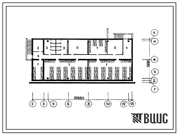 Типовой проект П-4-330(264-12-235с.84) Хозяйственно-бытовые помещения в подвале клуба (стены кирпичные) на 375 посетителей (зал на 300 мест), (убежище на 330 человек, размеры убежища 29,38м на 13,63м, режимы вентиляции 1,2).