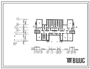 Типовой проект П-1-702(221-1-524.86) Хозяйственно-бытовые помещения подвала средней школы на 11 классов (264 учащихся), (убежище на 702 человек, размеры убежища 57,2м на 24,52м, режимы вентиляции 1,2).
