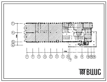 Типовой проект Б-3-384(282-3-36) Помещения первого этажа зданий предприятий хозяйственно-технического обслуживания, (убежище на 384 человек, размеры убежища 67,08м на 21м, режимы вентиляции 1).