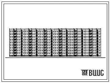 Типовой проект 111-97-24 Девятиэтажный крупнопанельный шестисекционный жилой дом на 162 квартиры (однокомнатных 1А-1, двухкомнатных 2Б-53, трехкомнатных 3Б-54, четырехкомнатных 4Б-54) с шагом поперечных стен 3,0 и 4,5 для строительства в 1В климатическом