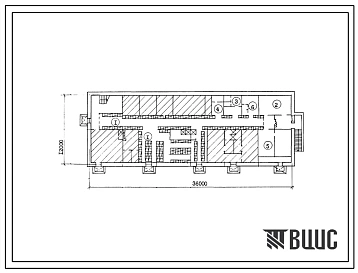 Типовой проект П-2-260(416-7-255.87) Бытовые помещения в подвале производственной базы ПМК приспосабливаемые под ПРУ (убежище на 260 человек, размеры убежища 36м на 12м, режимы вентиляции 1,2)