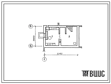 Типовой проект П-4-10(146-000-472.13.86) Хозяйственно-бытовые помещения в подвале одноэтажного 4-комнатного жилого дома с мансардой, (убежище на 10 человек, размеры убежища 6,15м на 3,85м, режимы вентиляции 1).