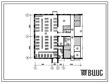 Типовой проект П-5-390(224-4-12.85) Помещения 1 этажа блока столовой специальной школы для детей и подростков, нуждающихся в особых условиях воспитания на 240 воспитанников, (убежище на 390 человек, размеры убежища 24м на 24м, режимы вентиляции 1,2).