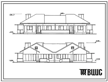 Типовой проект 185-000-339.85 Одноэтажный двухквартирный жилой дом с 3-комнатными квартирами для индивидуальных застройщиков. Стены из крупных блоков пильного известняка.