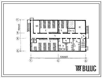 Типовой проект П-4-170(224-3-32с.86) Хозяйственно-бытовые помещения в подвале интерната при школе (спальный корпус) на 80 мест, (убежище на 170 человек, размеры убежища 24м на 15м, режимы вентиляции 1,2).