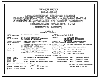 Типовой проект 902-1-169.90 Канализационная насосная станция производительностью 200–1200 м3/ч, напором 12–27 м с решетками-дробилками при глубине заложения подводящего коллектора 7,0 м (монолитный вариант)