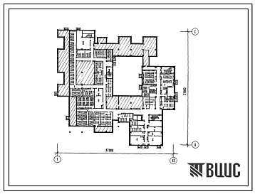 Типовой проект П-4-750(282-5-57.85) Хозяйственно-бытовые помещения в подвале тургостиницы на 300 мест, (убежище на 750 человек, размеры убежища 57м на 57м, режимы вентиляции 1,2).