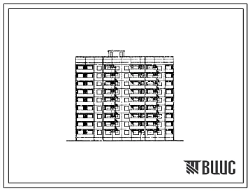 Типовой проект 94-055 Блок-секция девятиэтажная 81-квартирная рядовая, с торцевыми окончаниями, правая для малосемейных (однокомнатных 1А-27, 1Б-54).