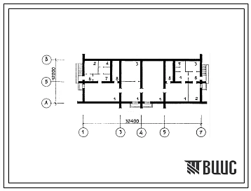 Типовой проект Б-2-400-78.285(115-34-9с.1) Хозяйственно-бытовые помещения,приспосабливаемые под ПРУ в подвале 3этажного 18-квартирного дома, (убежище на 400 человек, размеры убежища 32,4м на 12м, режимы вентиляции 1,2).