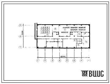 Типовой проект Б-3-300(272-18-2) Хозяйственно-бытовые помещения,приспосабливаемые под ПРУ в подвале унифицированного здания,блок (тип у1) магазина универсам, (убежище на 300 человек, размеры убежища 42м на 18м, режимы вентиляции 1,2).