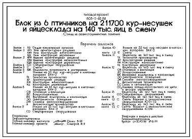 Типовой проект 805-2-83.88 Блок из 6 птичников на 211700 кур-несушек и яйцесклада на 140 тыс. яиц в смену. Содержание кур в клеточных батареях БКН-3. Стены из асбестоцементных панелей