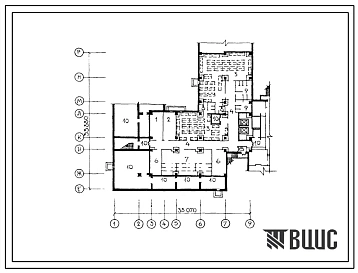 Типовой проект Б-1-390(252-4-28) Хозяйственно-бытовые помещения в подвале городской поликлиники на  1600 посещений в смену в конструкциях ии-04, (убежище на 390 человек, размеры убежища 33,88м на 33,07м, режимы вентиляции 1,2).