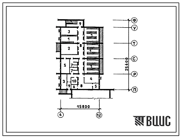 Типовой проект Б-1-260(254-3-22) Хозяйственно-бытовые помещения подвала профилактория на 200 мест(со стенами из кирпича), (убежище на 260 человек, размеры убежища 25,6м на 15,8м, режимы вентиляции 1,2).