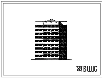 Типовой проект 83-057п.13.87 Многолучевая блок-секция широтной ориентации рядовая 9-этажная 54-квартирная 1-1-2-2-3-3 для применения в городе Брежневе ТАССР