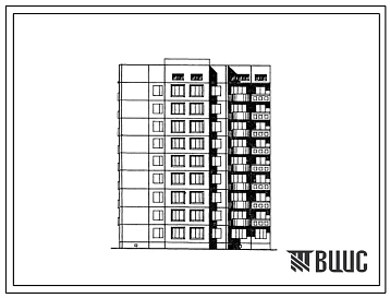 Типовой проект 143-05с Девятиэтажная крупнопанельная торцевая блок-секция на 35 квартир (однокомнатных 1Б-9; двухкомнатных 2Б-17; трехкомнатных 3Б-8; пятикомнатных 5Б-1).
