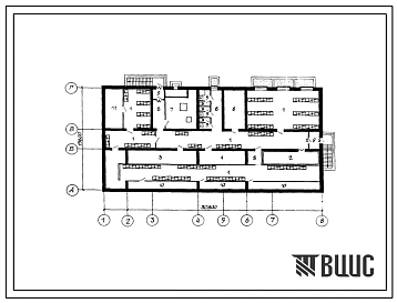 Типовой проект П-4-210(225-9-0198с.23.87) Хозяйственно-бытовые помещения в подвале блок-пристройки для реконструкции действующих школ (тип 1), (убежище на 210 человек, размеры убежища 30,8м на 15,6м, режимы вентиляции 1,2,3).