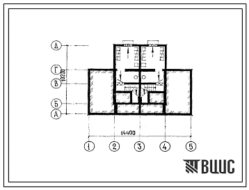 Типовой проект П-5-20(141-210-23(1.2)) Бытовые помещения в подвале жилого дома двух-этажного 2-квартирного с квартирами в двух уровнях 3б-5б,  (убежище на 20 человек, размеры убежища 14,4м на 10,2м, режимы вентиляции 1,2).