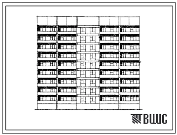 Типовой проект 81-015.13.87 Блок-секция 9-этажная 54-квартирная рядовая с торцовыми окончаниями 1.1.2.2.3.3. Меридиональной ориентации для Марийской АССР