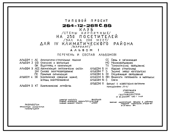 Типовой проект 264-12-265с.86 Клуб (стены кирпичные) на 250 посетителей (зал на 200 мест) (вариант)