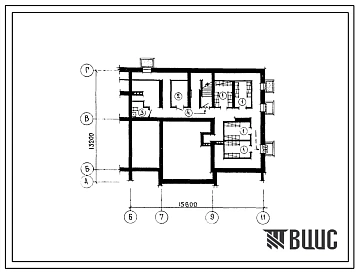 Типовой проект П-4-49(113-88-35(1.2)) Бытовые помещения в подвале жилого дома  2-этажного 2-секционного 12-квартирного с квартирами 1Б-2б-3А, (убежище на 49 человек, размеры убежища 15,6м на 13,2м, режимы вентиляции 1).