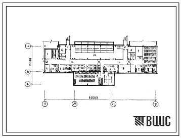 Типовой проект Б-1-366(252-1-102с) Хозяйственно-бытовые помещения в подвале стационара детского информативного корпуса на 150 коек, (убежище на 366 человек, размеры убежища 52,08м на 18м, режимы вентиляции 1,2).