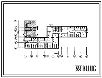 Типовой проект П-1(П-3)-665(221-1-125(75)-369 Хозяйственно-бытовые помещения подвала средней школы на 10 класса (392 учащихся), (убежище на 665 человек, размеры убежища 68,8м на 30,05м, режимы вентиляции 1,2).
