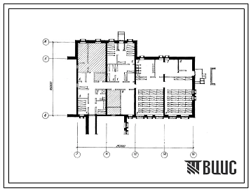 Типовой проект П-5-200(215-1-337.85) Помещения 1 этажа детского сада-яслей на 95 мест со стенами из камня известняка-ракушечника, (убежище на 200 человек, размеры убежища 25,2м на 16м, режимы вентиляции 1,2).
