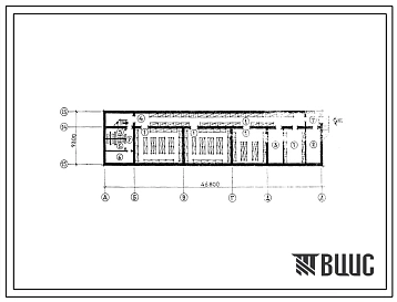 Типовой проект П-2-375(223-1-519с.13.86) Подсобные помещения в подвале неполной средней школы на 9 классов (345-360 учащихся), со стенами из крупных легкобетонных блоков, (убежище на 375 человек, размеры убежища 46,8м на 9,3м, режимы вентиляции 1,2).
