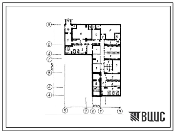 Типовой проект А-3-200(254-7-9.85) Вспомогательные помещения в подвале спального корпуса(со стенами из кирпича) на 100 коек для больных психохроников усиленного наблюдения, (убежище на 200 человек, размеры убежища 29,6м на 26,2м, режимы вентиляции 1,2).