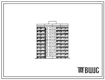 Типовой проект 96-050/1 Блок-секция 9-этажная 36-квартирная рядовая с торцевыми окончаниями (левая). Для строительства во 2В климатическом подрайоне г.Ворошиловграда с обычными геологическими условиями (с конструктивным вариантом строительства на подрабат