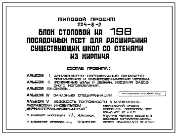 Типовой проект 224-6-2 Блок столовой на 196 посадочных мест для расширения существующих школ. Стены из кирпича.