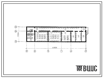 Типовой проект П-2-375(224-1-518с.13.86) Подсобные помещения в подвале неполной средней школы на 9 классов (345-360 учащихся) со стенами из кирпича, (убежище на 375 человек, размеры убежища 46,8м на 9,3м, режимы вентиляции 1,2).