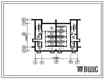Типовой проект П-4-105(П1-88-32(1) Помещения , приспосабливаемые под ПРУ в подвале жилого дома 2-этажного 2-секционного 8-квартирного с квартирами 3А-4Б, (убежище на 105 человек, размеры убежища 17,4м на 13,2м, режимы вентиляции 1,2,3).