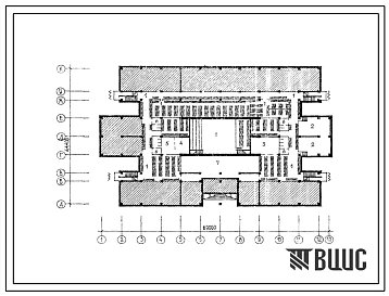 Типовой проект П-4-1390(222-1-437.85) Хозяйственно-бытовые помещения в подвале средней школы на 33 класса (1296 учащихся), (убежище на 1390 человек, размеры убежища 69м на 44,4м, режимы вентиляции 1,2).