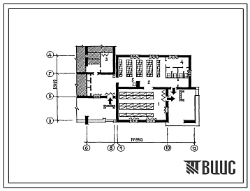 Типовой проект П-5-110(214-1-374с.) Помещения 1 этажа детских яслец-сада на 50 мест, приспосабливаемые под ПРУ (убежище на 110 человек, размеры убежища 19,85м на 12м, режимы вентиляции 1).