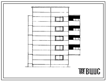 Типовой проект 104-044/1 Пятиэтажная блок-секция рядовая с левым торцевым окончанием на 14 квартир (двухкомнатных 2Б-8, трехкомнатных 3А-5, 3Б-1). Для строительства во 2Б и 2В климатических подрайонах Латвийской ССР