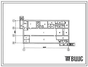 Типовой проект Ат-2,3-600-224 Здание производственное вспомогательного назначения отдельно стоящее заглубленное, (убежище на 600 человек, размеры убежища 30,6м на 18м, режимы вентиляции 1,2).