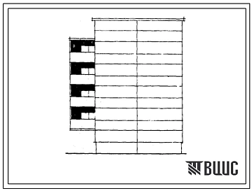 Типовой проект 104-045/1 Пятиэтажная блок-секция рядовая с левым торцевым окончанием на 14 квартир (однокомнатных 1Б-4, двухкомнатных 2Б-1, трехкомнатных 3А-4, 3Б-5). Для строительства во 2Б и 2В климатических подрайонах Латвийской ССР