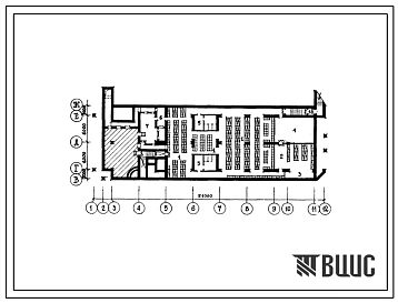 Типовой проект П-4-611(264-12-260.86) Хозяйственно-бытовые помещения в подвале клуба (стены кирпичные) на 500 посетителей (зал на 400 мест, (убежище на 611 человек, размеры убежища 51м на 16м, режимы вентиляции 1,2).