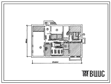 Типовой проект П-1-170(416-1-241с.90) Бытовые помещения подвала административно-бытового здания с контрольно-пропускном на 170 грузовых автомобилей для южных районов (убежище на 170 человек, размеры убежища 24м на 15м, режимы вентиляции 1,2,3).
