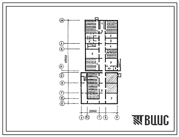 Типовой проект П-4-400(224-1-453пв.85) Хозяйственно-бытовые помещения подвала школы на 9 классов (345-360 учащихся) со стенами из кирпича для строительства в сельской местности, (убежище на 400 человек, размеры убежища 49,52м на 20м, режимы вентиляции 1,2