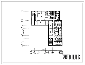Типовой проект П-1-250(254-7-9.85) Вспомогательные помещения в подвале спального корпуса (со стенами из кирпича) на 100 коек для больных психроников усиленного наблюдения, (убежище на 250 человек, размеры убежища 29,6м на 25,8м, режимы вентиляции 1,2).