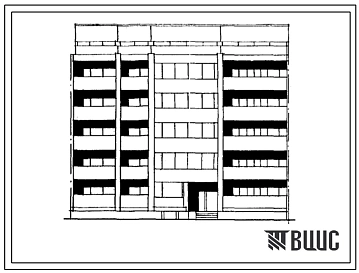 Типовой проект 103-042/1 Пятиэтажная блок-секция рядовая с правым торцевым окончанием под углом 200 на 14 квартир (двухкомнатных 1Б-4, трехкомнатных 3Б-59, четырехкомнатных 4Б-1). Для строительства во 2Б и 2В климатических подрайонах Латвийской ССР