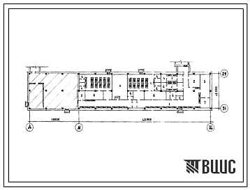 Типовой проект Б-1-270(252-1-57) Хозяйственно-бытовые помещения в подвале блока Г главного корпуса инфекционной больницы на 150 коек, (убежище на 270 человек, размеры убежища 66м на 12м, режимы вентиляции 1,2).