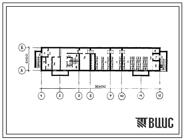 Типовой проект П-2-120(215-1-333с.85) Хозяйственно-бытовые помещения детских яслей-сада на 95 мест, (убежище на 120 человек, размеры убежища 35,6м на 6,4м, режимы вентиляции 1,2).