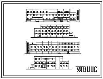 Типовой проект 252-4-42.84 Поликлиника на 250 посещений в смену. Здание двух-, трехэтажное. Каркас сборный железобетонный серии 1.020.-1. Стены из керамзитобетонных панелей.