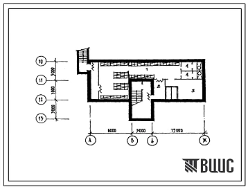 Типовой проект П-1-70(408-32-7.87) Общественные помещения в подвале фабрики химической чистки и крашения одежды мощностью 600 кг в смену, (убежище на 70 человек, размеры убежища 22м на 9м, режимы вентиляции 1,2).