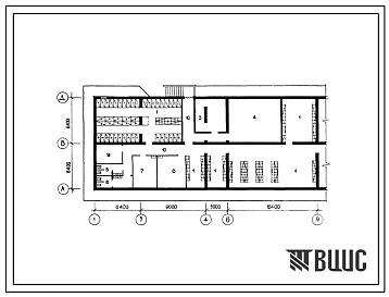 Типовой проект П-4-365(215-1-320с.85) Хозяйственно-бытовые помещения в подвале детских яслей-сада на 330 мест (со стенами из пильного известняка камня), (убежище на 365 человек, размеры убежища 30,8м на 12,8м, режимы вентиляции 1,2).