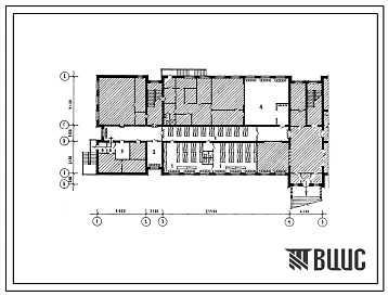 Типовой проект П-4-282(224-01-616м.88) Помещения 1 этажа средней школы на 11 классов (264 учащихся) (стены из кирпича), (убежище на 282 человек, размеры убежища 41,7м на 20,4м, режимы вентиляции 1,2).