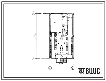 Типовой проект П-2-191(810-3-.87) Подсобные помещения в подвале блока вспомогательных служб тепличного комбината площадью 6 га, (убежище на 191 человек, размеры убежища 24м на 12м, режимы вентиляции 1).